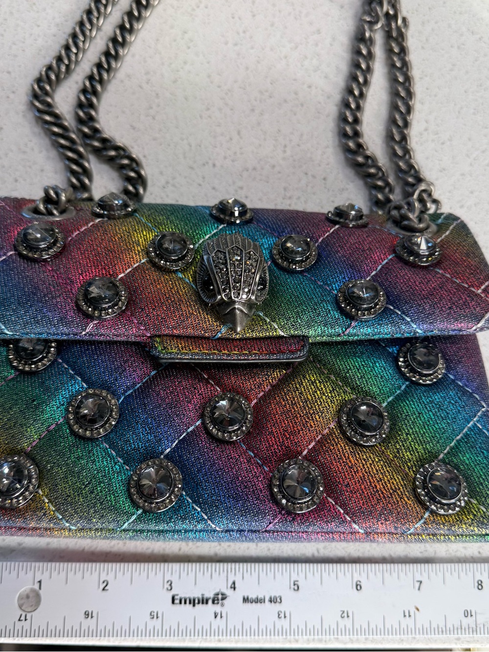 Rainbow Quilted Crossbody Bag with Gunmetal Chain - Picture 3 of 5
